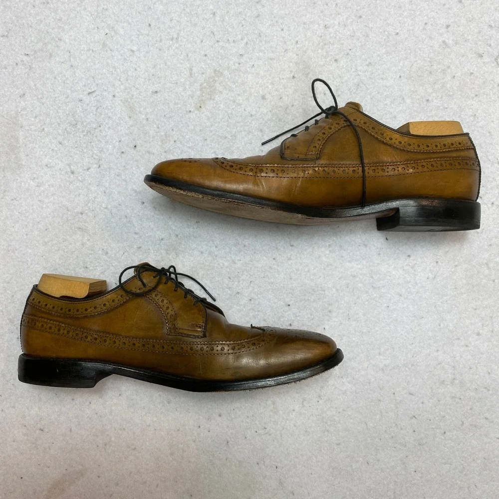 Allen Edmonds Oxford Mens 10 D Brown Larchmont Wingtip Brogue Dress Shoes